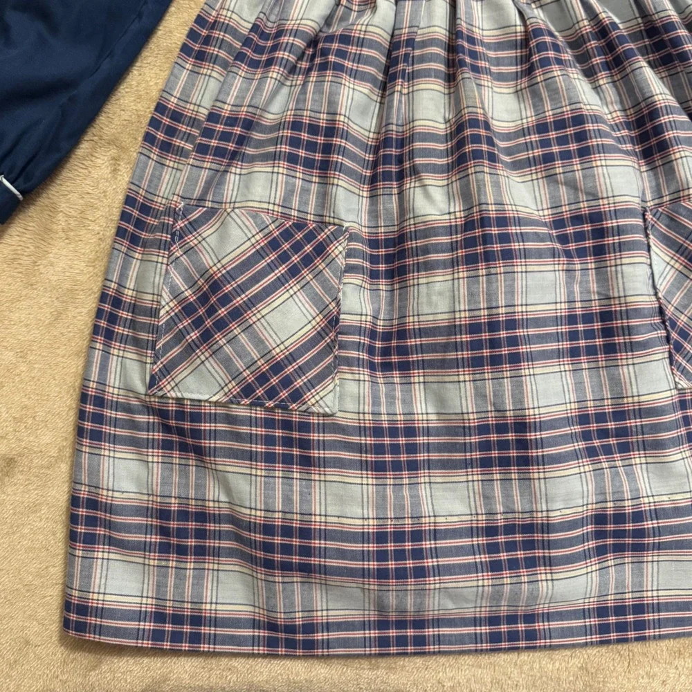 Polly Flinders Vintage Navy Plaid Hand Smocked Dress Girls 6X